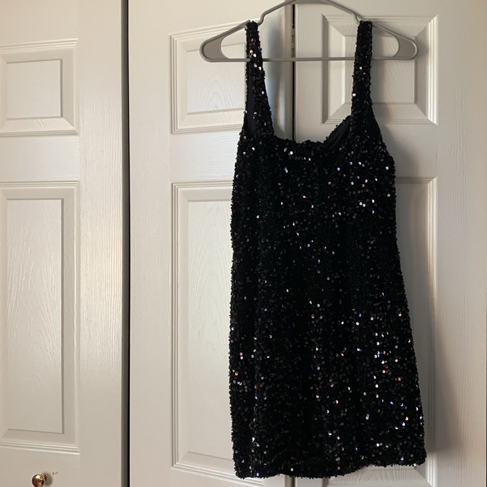 Forever 21 Black Sequin Mini Dress, Size M - Picture 3 of 5
